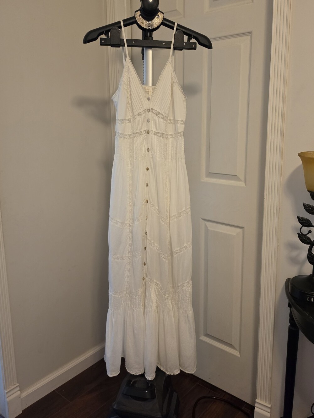 LoveShackFancy White Tiered Button-Front Maxi Dress